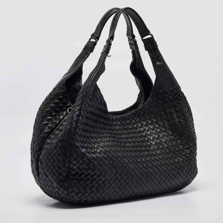 Pre Owned Bottega Veneta Black Intrecciato Leather Campana Hobo