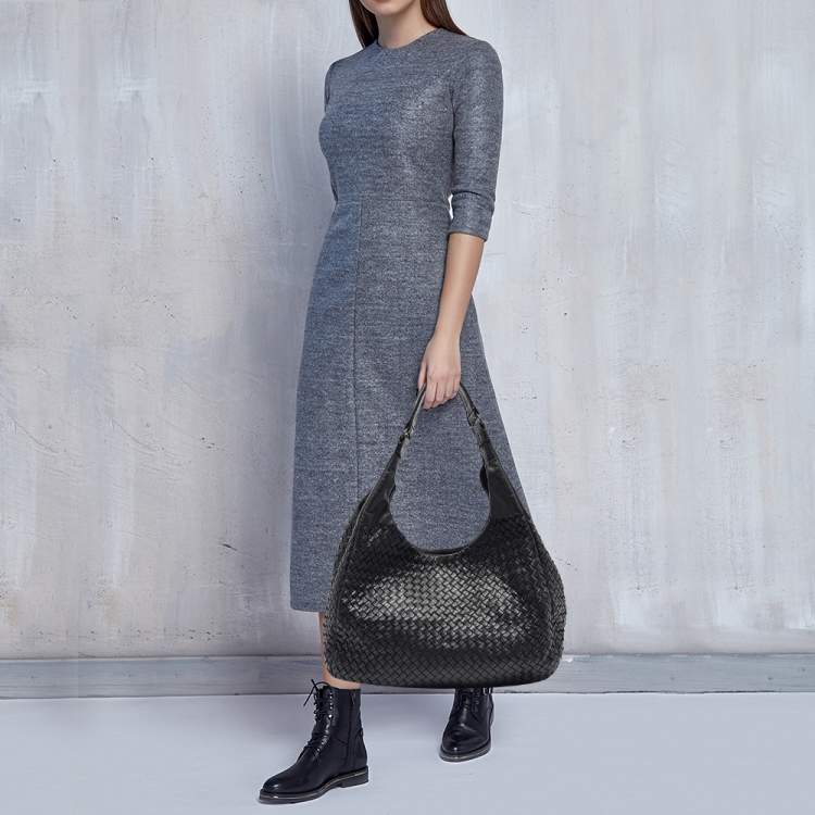 Pre Owned Bottega Veneta Black Intrecciato Leather Campana Hobo