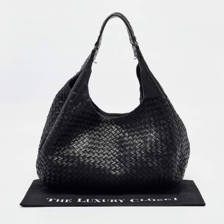 Pre Owned Bottega Veneta Black Intrecciato Leather Campana Hobo