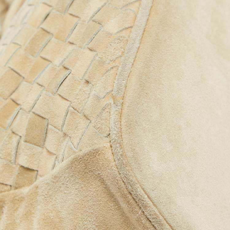 Pre Owned Bottega Veneta Light Beige Intrecciato Suede Shoulder Bag