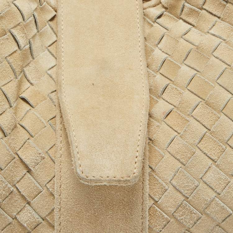 Pre Owned Bottega Veneta Light Beige Intrecciato Suede Shoulder Bag