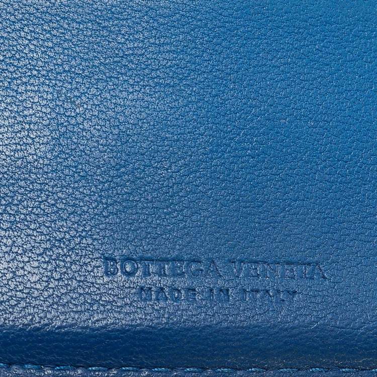 Pre Owned Bottega Veneta Black/Blue Intrecciato Leather Bifold Compact Wallet
