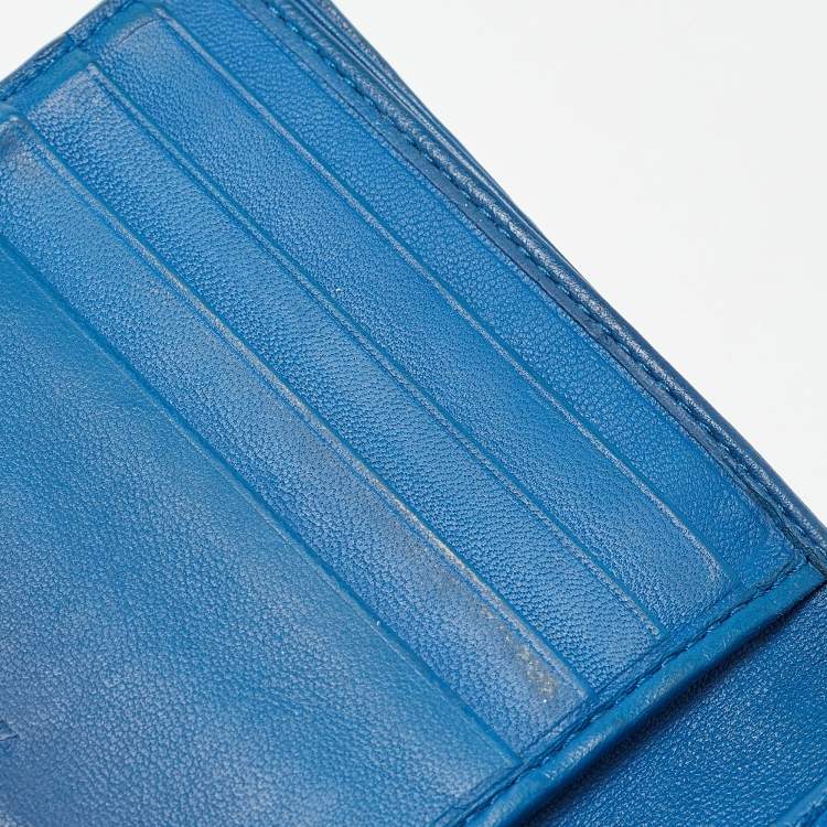 Pre Owned Bottega Veneta Black/Blue Intrecciato Leather Bifold Compact Wallet