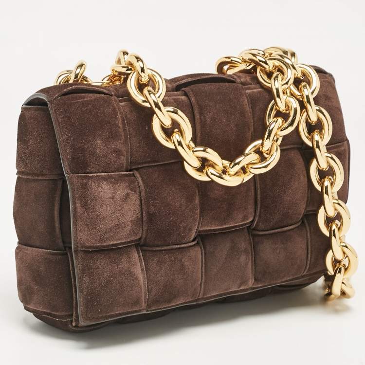 Pre Owned Bottega Veneta Dark Brown Suede Chain Cassette Shoulder Bag