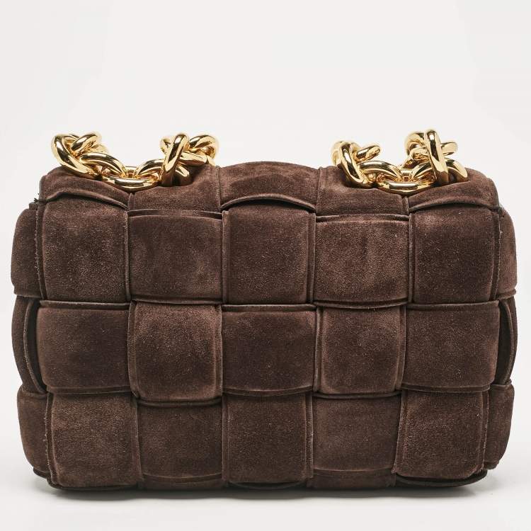 Pre Owned Bottega Veneta Dark Brown Suede Chain Cassette Shoulder Bag