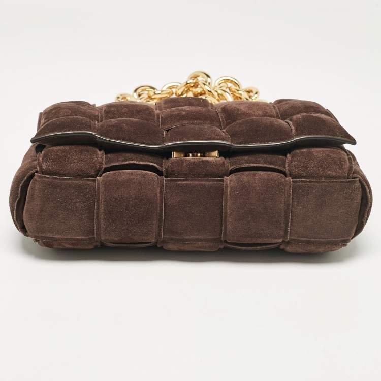 Pre Owned Bottega Veneta Dark Brown Suede Chain Cassette Shoulder Bag
