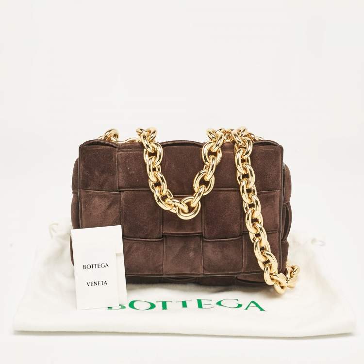 Pre Owned Bottega Veneta Dark Brown Suede Chain Cassette Shoulder Bag