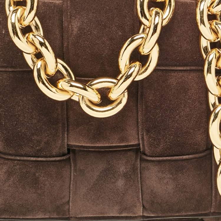 Pre Owned Bottega Veneta Dark Brown Suede Chain Cassette Shoulder Bag