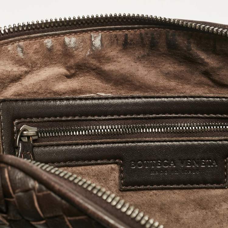 Pre Owned Bottega Veneta Dark Brown Intrecciato Leather Leather Nodini Crossbody Bag