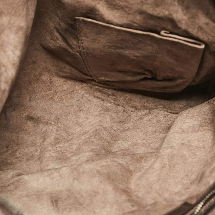 Pre Owned Bottega Veneta Dark Brown Intrecciato Leather Leather Nodini Crossbody Bag