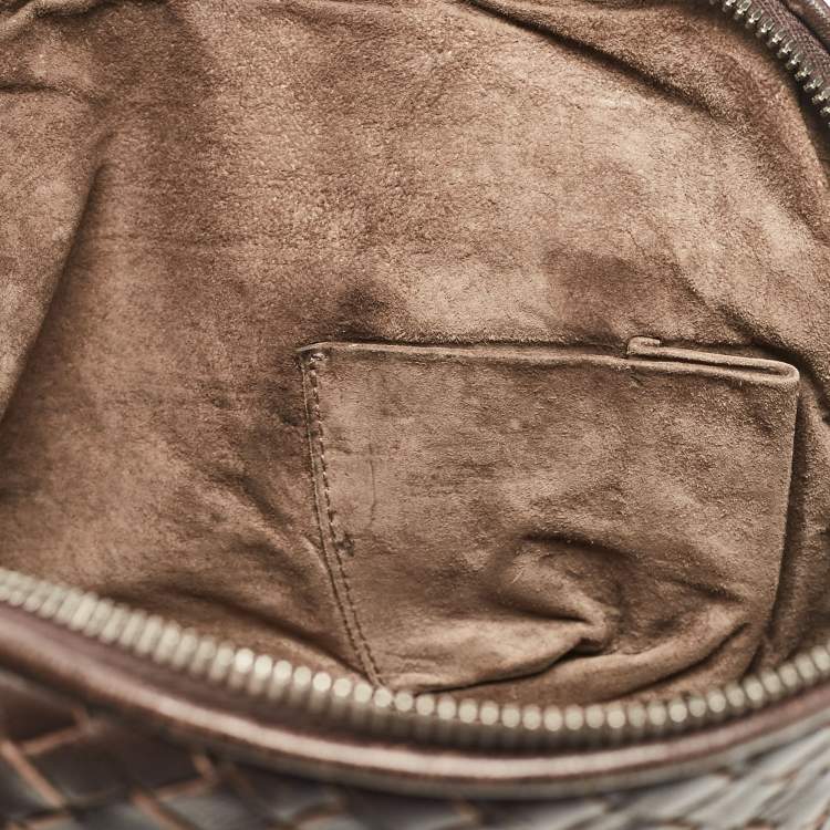 Pre Owned Bottega Veneta Dark Brown Intrecciato Leather Leather Nodini Crossbody Bag