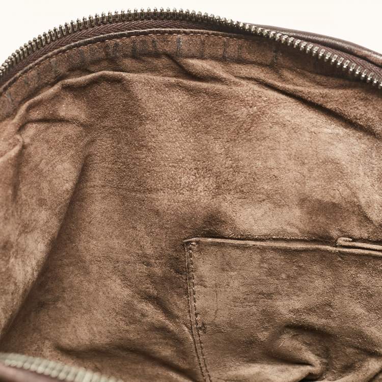 Pre Owned Bottega Veneta Dark Brown Intrecciato Leather Leather Nodini Crossbody Bag