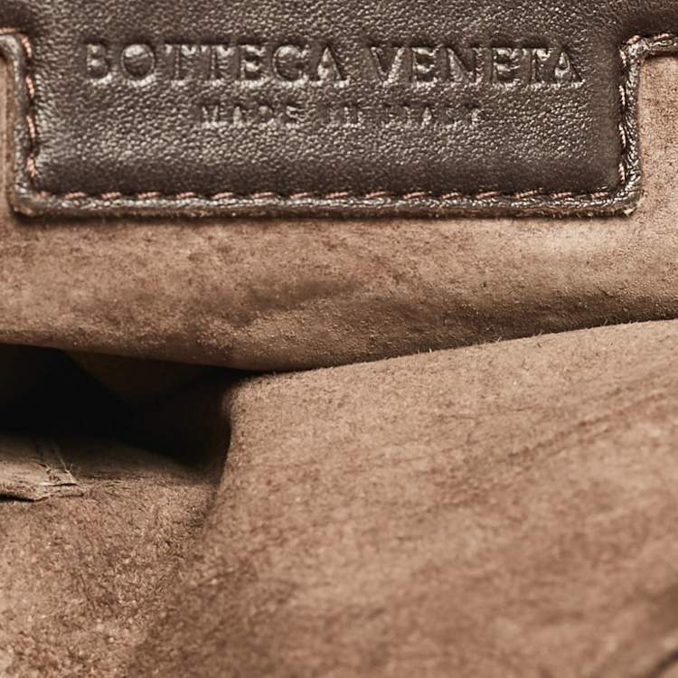 Pre Owned Bottega Veneta Dark Brown Intrecciato Leather Leather Nodini Crossbody Bag