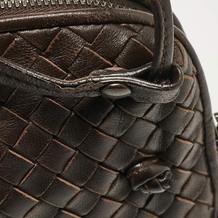 Pre Owned Bottega Veneta Dark Brown Intrecciato Leather Leather Nodini Crossbody Bag