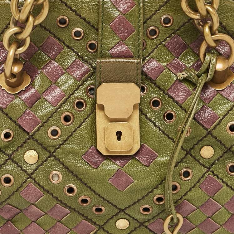 Pre Owned Bottega Veneta Green/Purple Intrecciato Leather Bowler Bag