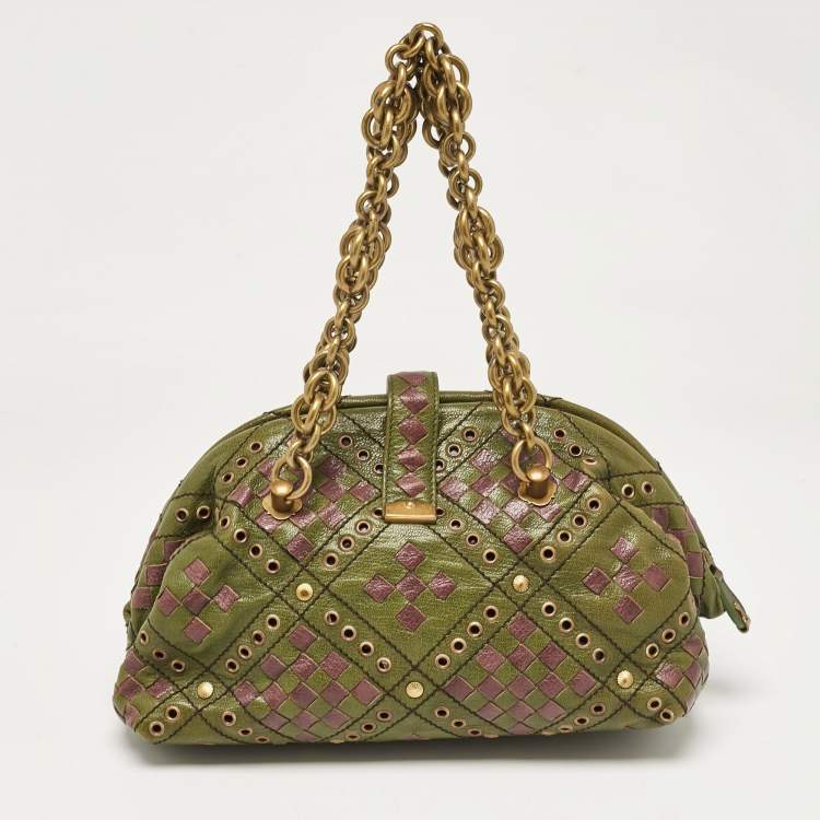 Pre Owned Bottega Veneta Green/Purple Intrecciato Leather Bowler Bag