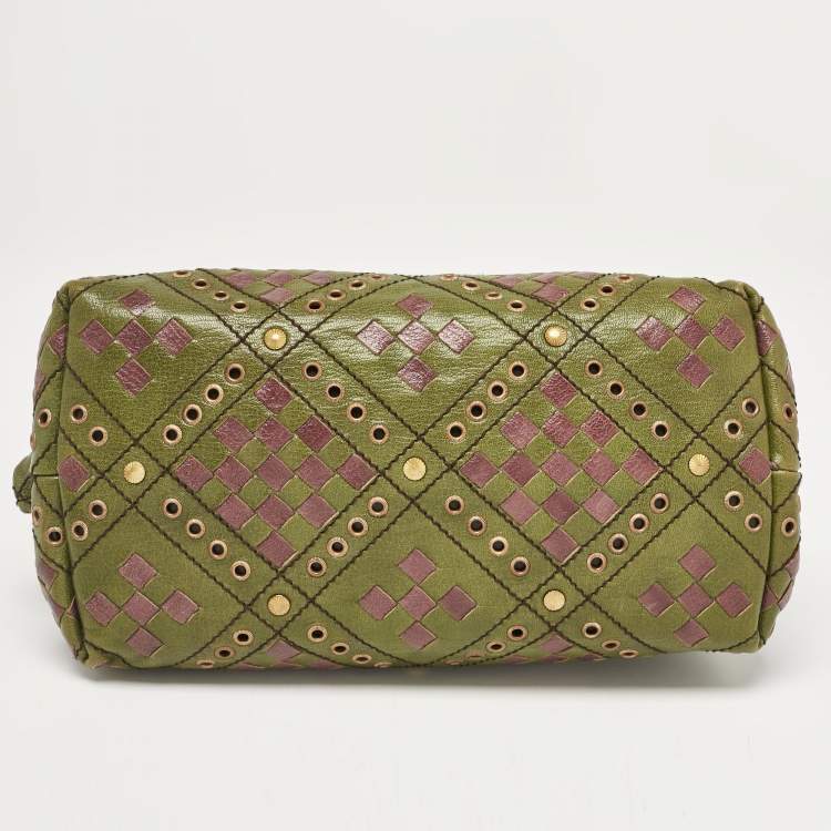Pre Owned Bottega Veneta Green/Purple Intrecciato Leather Bowler Bag