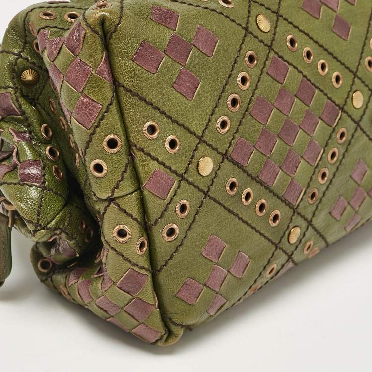 Pre Owned Bottega Veneta Green/Purple Intrecciato Leather Bowler Bag