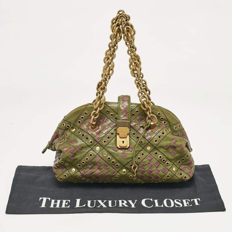 Pre Owned Bottega Veneta Green/Purple Intrecciato Leather Bowler Bag