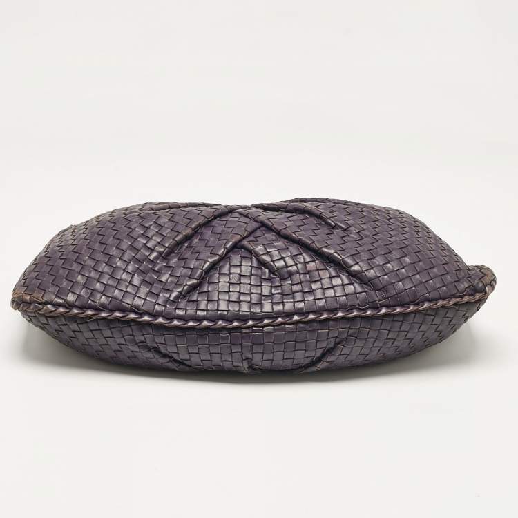 Pre Owned Bottega Veneta Purple Intrecciato Leather Large Pleated Veneta Hobo