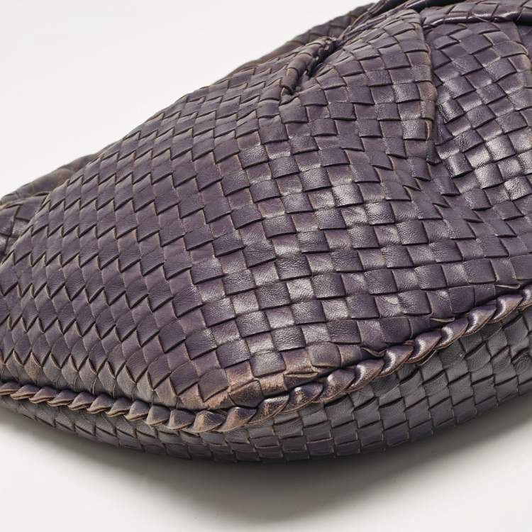 Pre Owned Bottega Veneta Purple Intrecciato Leather Large Pleated Veneta Hobo