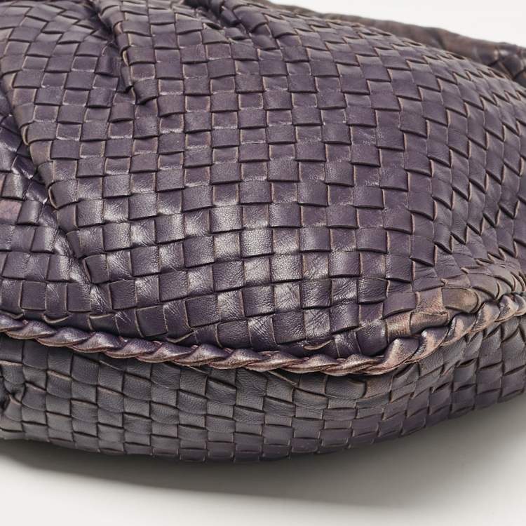 Pre Owned Bottega Veneta Purple Intrecciato Leather Large Pleated Veneta Hobo