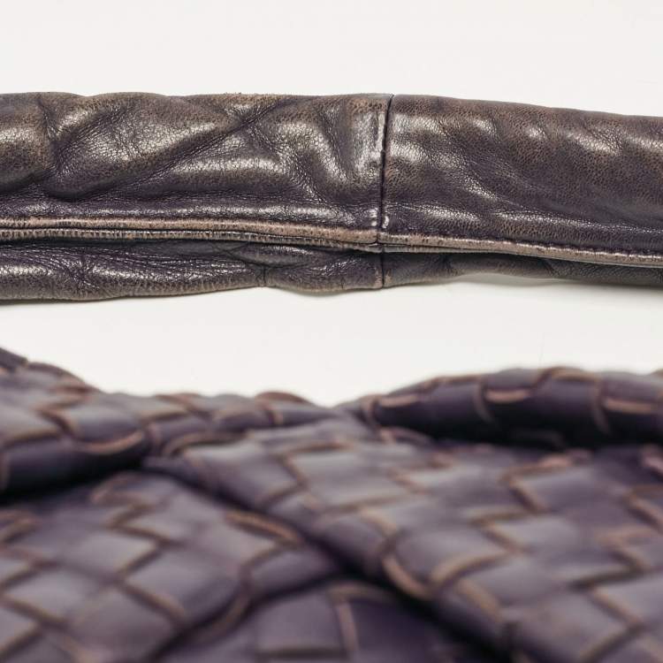 Pre Owned Bottega Veneta Purple Intrecciato Leather Large Pleated Veneta Hobo