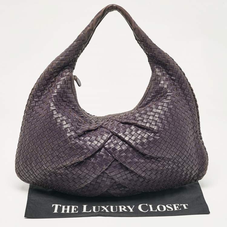 Pre Owned Bottega Veneta Purple Intrecciato Leather Large Pleated Veneta Hobo