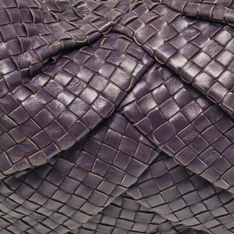 Pre Owned Bottega Veneta Purple Intrecciato Leather Large Pleated Veneta Hobo