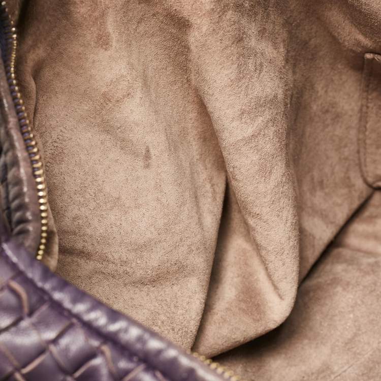 Pre Owned Bottega Veneta Purple Intrecciato Leather Large Pleated Veneta Hobo