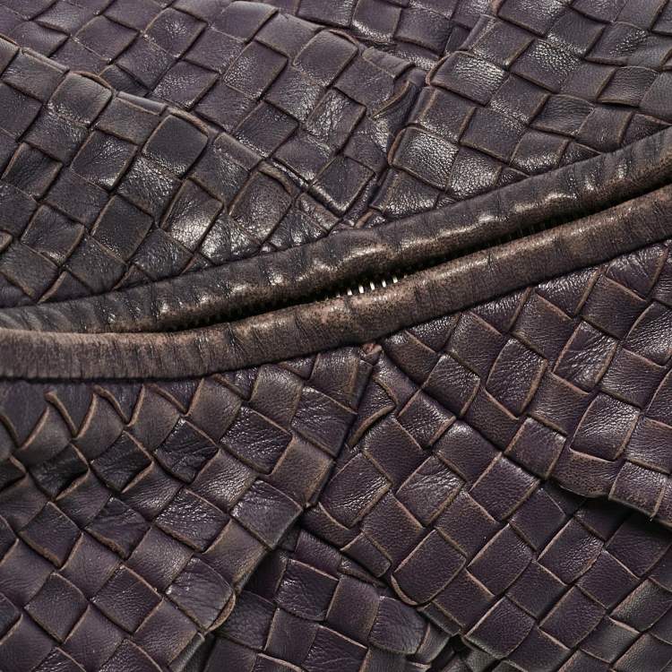 Pre Owned Bottega Veneta Purple Intrecciato Leather Large Pleated Veneta Hobo