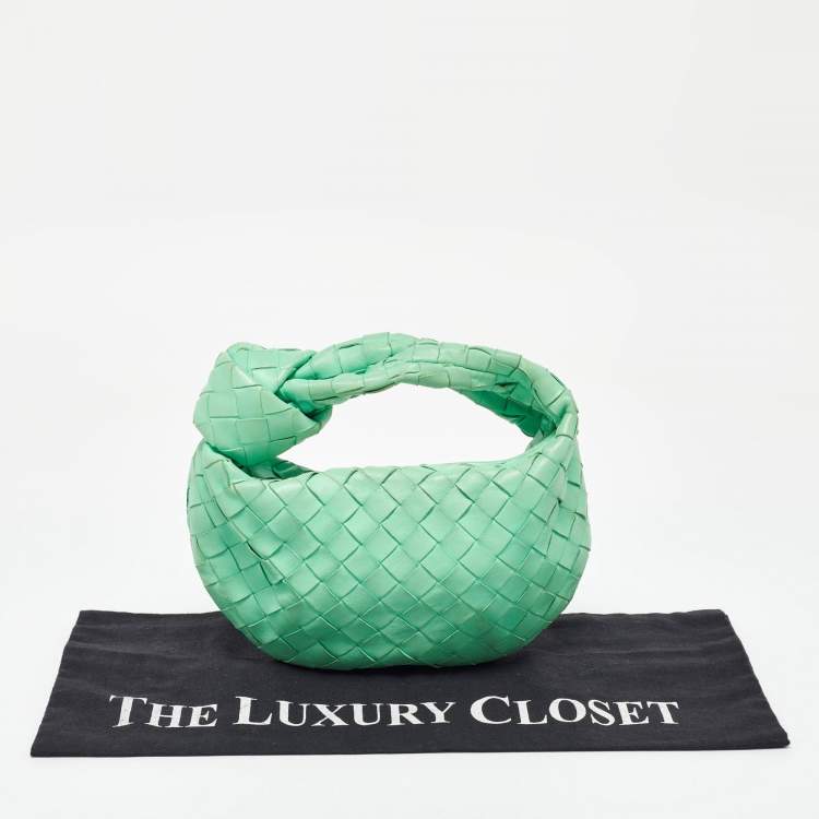 Pre Owned Bottega Veneta Light Green Leather Mini Jodie Hobo