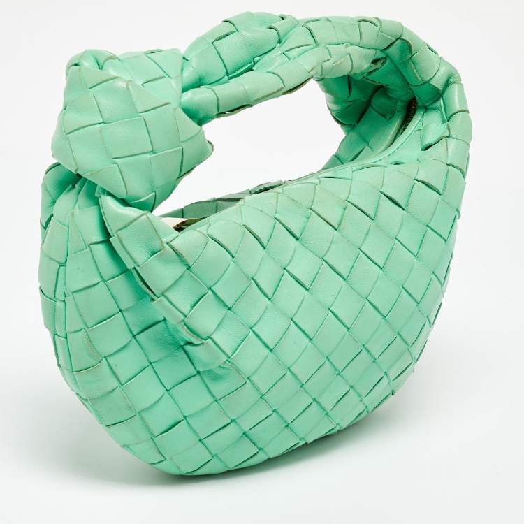 Pre Owned Bottega Veneta Light Green Leather Mini Jodie Hobo
