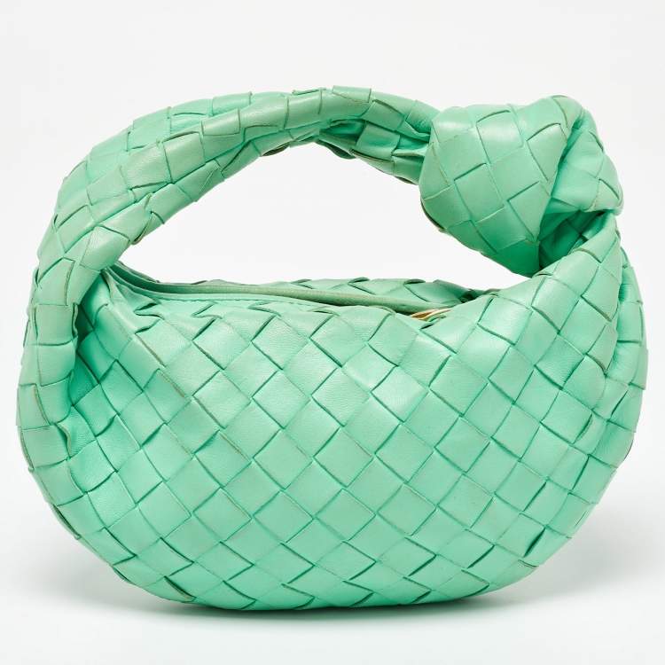 Pre Owned Bottega Veneta Light Green Leather Mini Jodie Hobo