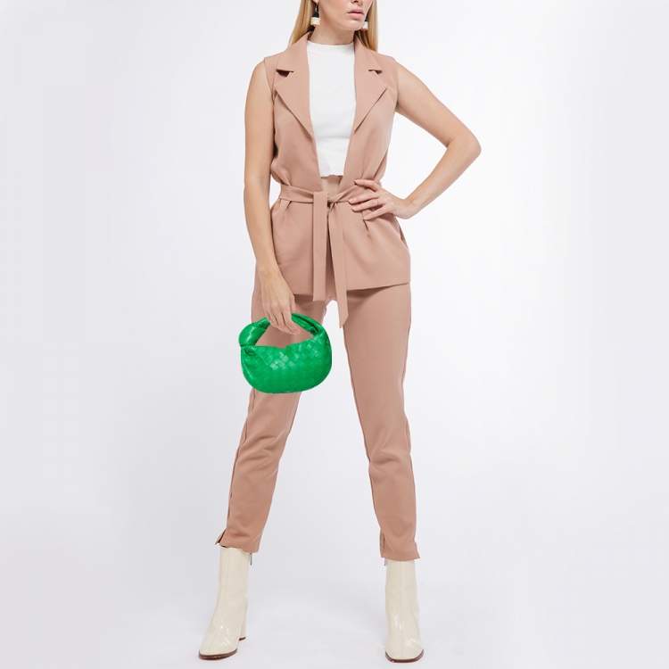 Pre Owned Bottega Veneta Green Leather Mini Jodie Hobo