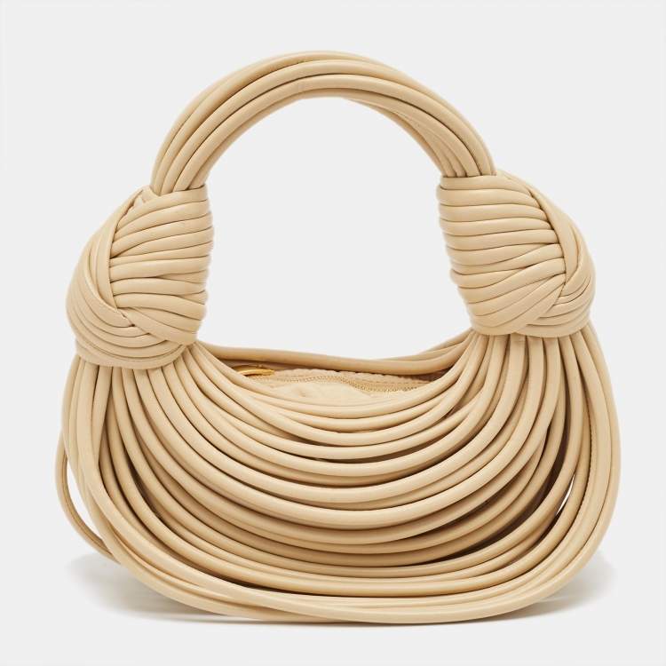 Pre Owned Bottega Veneta Beige Leather Mini Double Knot Hobo