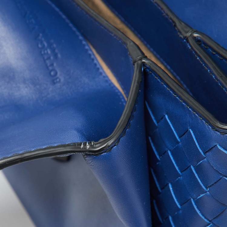 Pre Owned Bottega Veneta Blue Leather Small Piazza Top Handle Bag