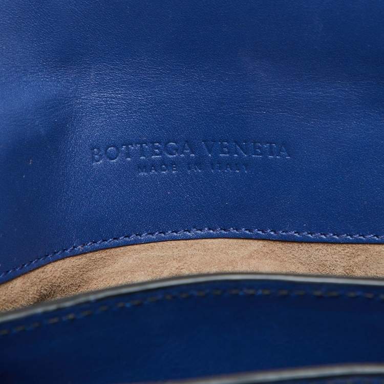 Pre Owned Bottega Veneta Blue Leather Small Piazza Top Handle Bag