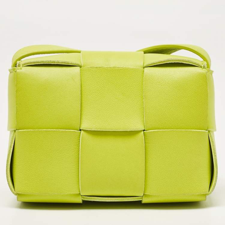 Pre Owned Bottega Veneta Neon Green Intrecciato Leather Mini Candy Cassette Crossbody Bag