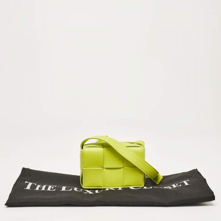 Pre Owned Bottega Veneta Neon Green Intrecciato Leather Mini Candy Cassette Crossbody Bag