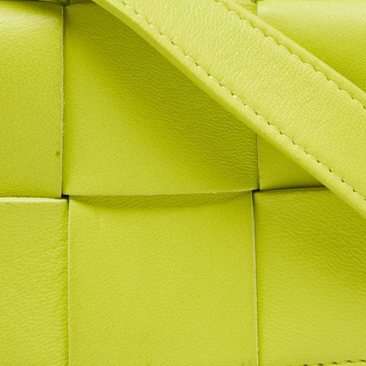 Pre Owned Bottega Veneta Neon Green Intrecciato Leather Mini Candy Cassette Crossbody Bag