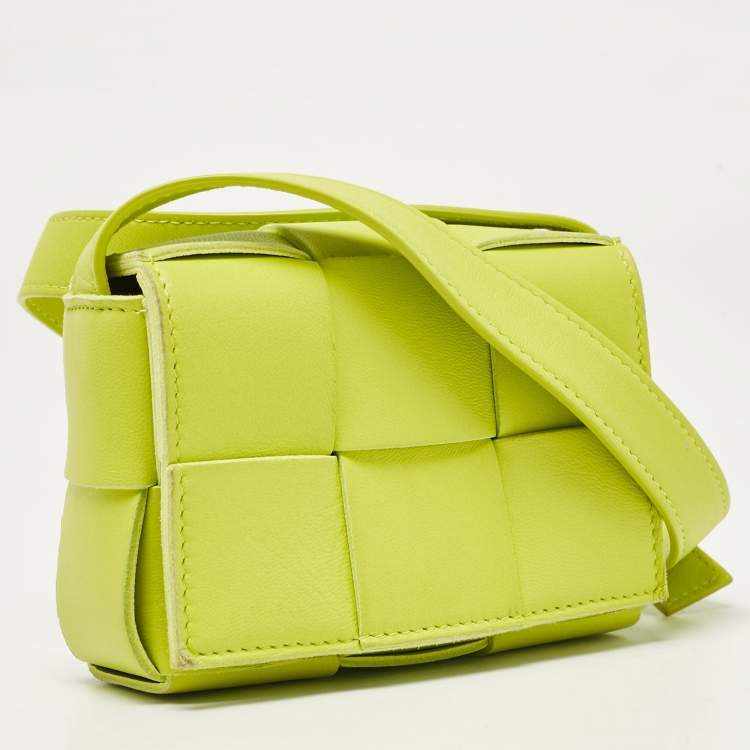 Pre Owned Bottega Veneta Neon Green Intrecciato Leather Mini Candy Cassette Crossbody Bag