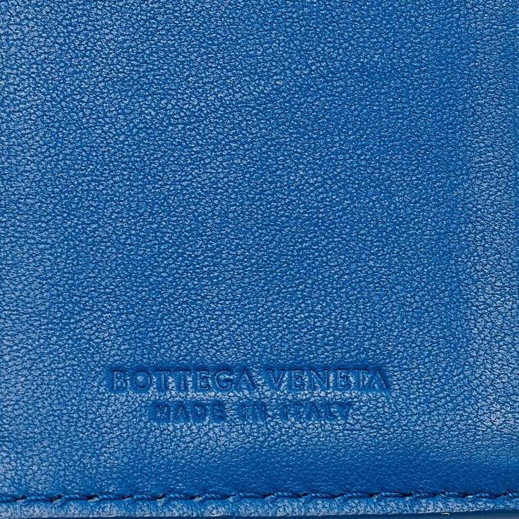 Pre Owned Bottega Veneta Blue Intrecciato Leather Compact Wallet