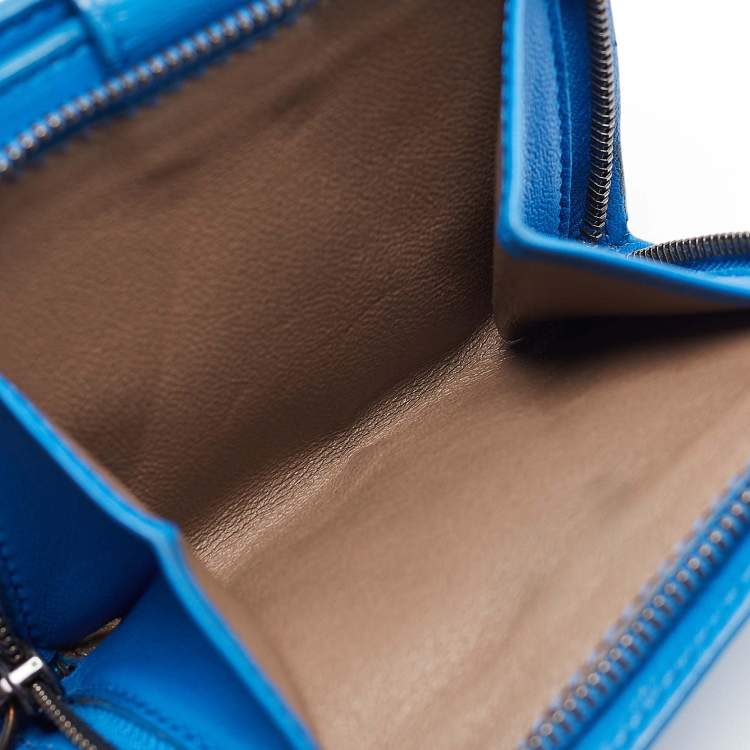 Pre Owned Bottega Veneta Blue Intrecciato Leather Compact Wallet