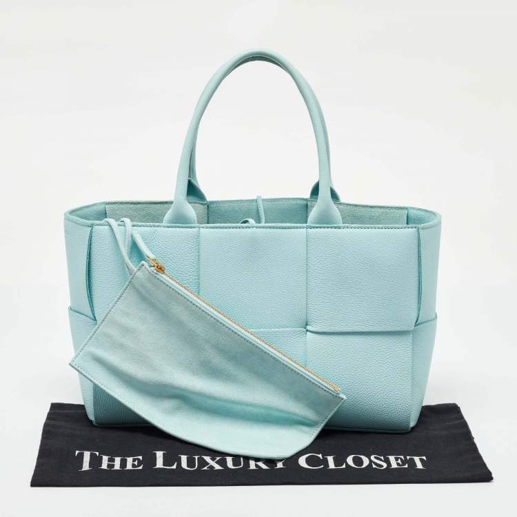 Pre Owned Bottega Veneta Light Blue Leather Small Arco Tote