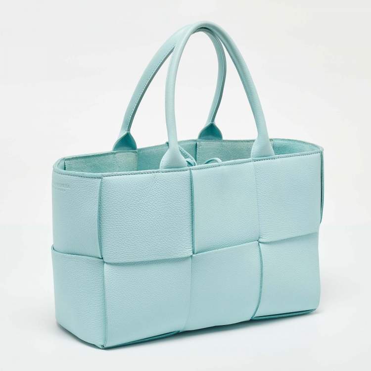 Pre Owned Bottega Veneta Light Blue Leather Small Arco Tote