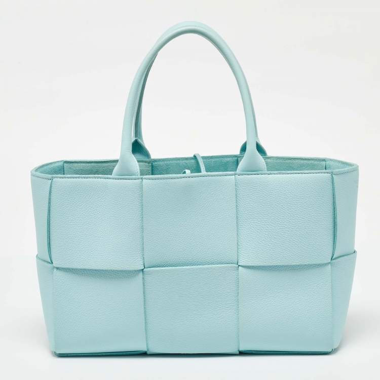 Pre Owned Bottega Veneta Light Blue Leather Small Arco Tote