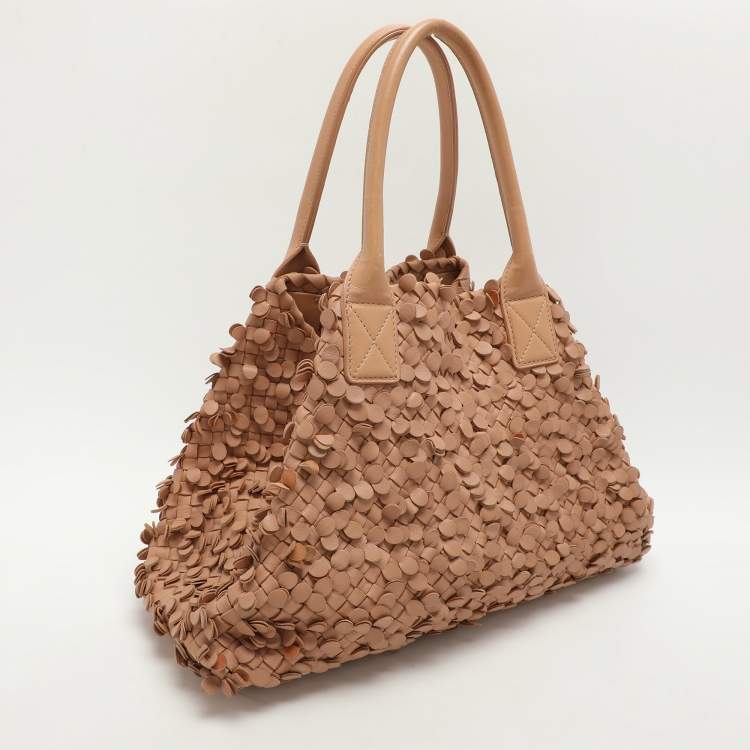 Pre Owned Bottega Veneta Peach Intrecciato Leather Limited Edition 0202/1000 Poussin Paillettes Cabat Tote