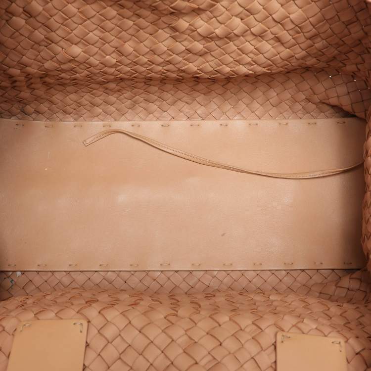 Pre Owned Bottega Veneta Peach Intrecciato Leather Limited Edition 0202/1000 Poussin Paillettes Cabat Tote