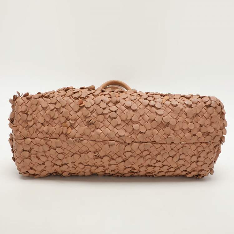 Pre Owned Bottega Veneta Peach Intrecciato Leather Limited Edition 0202/1000 Poussin Paillettes Cabat Tote